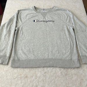 Champion Men's Long Sleeve Heathered Gray Crew Neck Sweatshirt Ribbed Sides XL